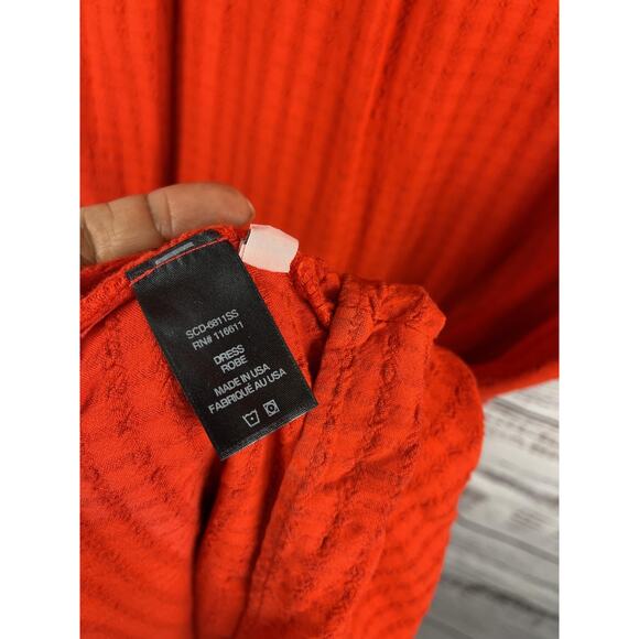 Amadi Dress Women's Large Red Textured V Neck Midi Long Sleeve Boho Made USA - Picture 5 of 9